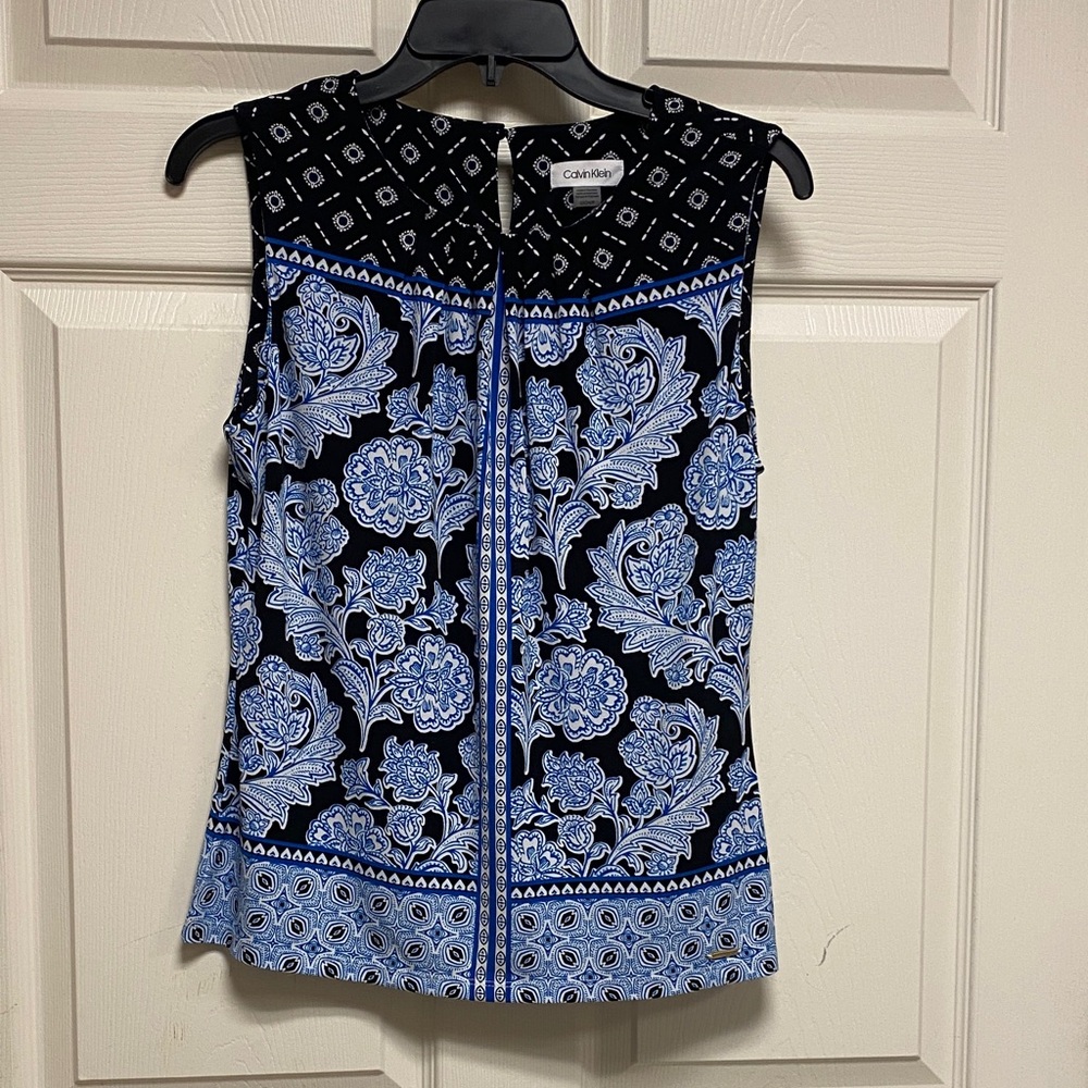 Calvin Klein Blue and White Blouse